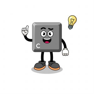 keyboard C key cartoon with get an idea pose , character design